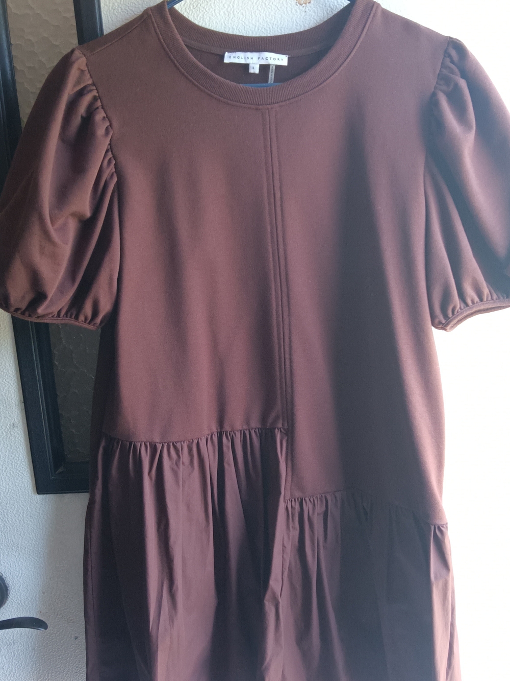 English Factory Brown Puff Sleeve Mini Dress